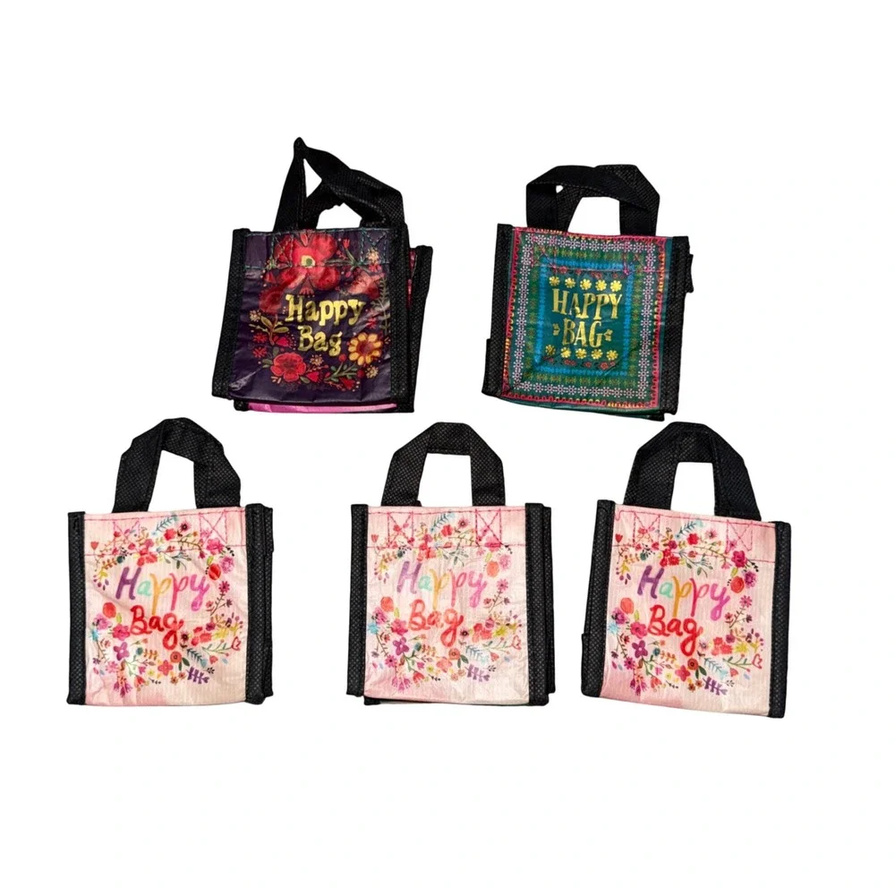Natural Life Happy Bag Mini Totes Set of 5 Multicolor Excellent Recycled Boho